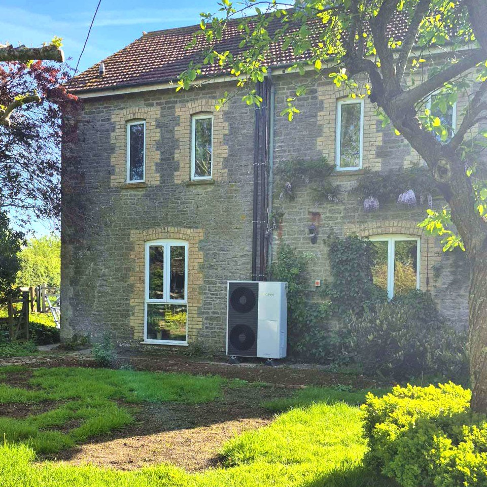 Installed heat pump on patio